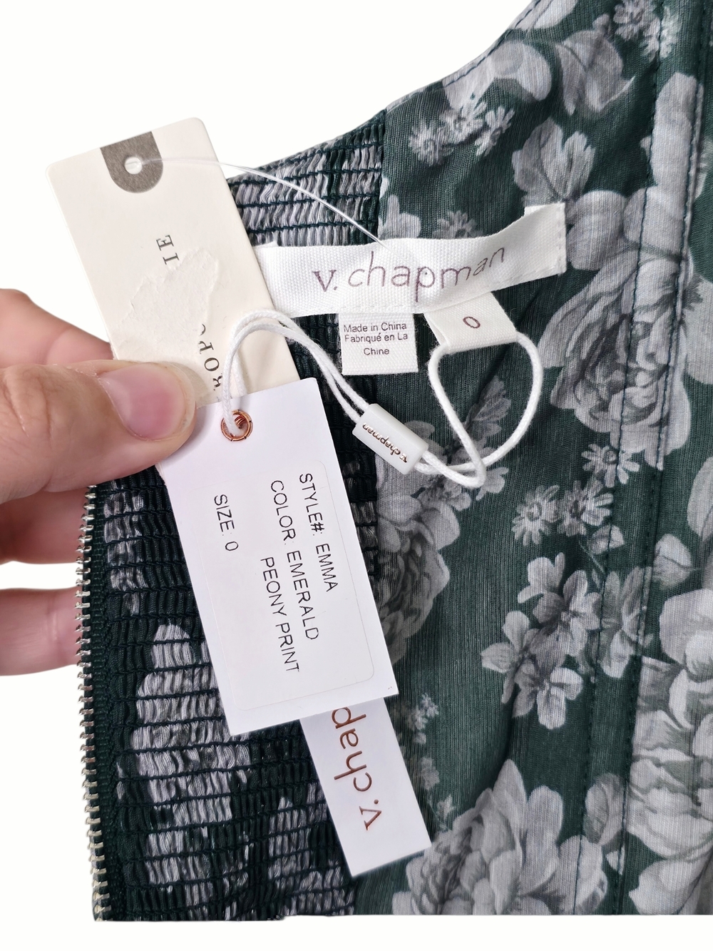 V. Chapman The Emma Dress Emerald Peony Print Floral High Low Cut Out NWT Size 0 - Picture 4 of 12